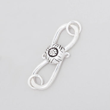 29x10mm Antiqued Sterling Silver S Hook with Floral Button 1 piece (ONLINE ORDER ONLY)