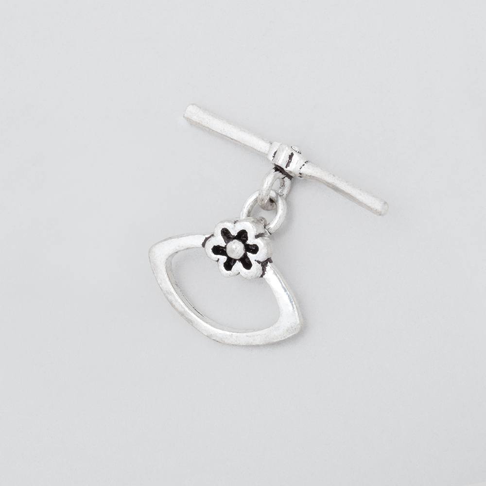 11x15mm Antiqued Sterling Silver Marquise Toggle with Flower 1 piece (ONLINE ORDER ONLY)