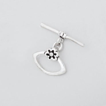 11x15mm Antiqued Sterling Silver Marquise Toggle with Flower 1 piece (ONLINE ORDER ONLY)