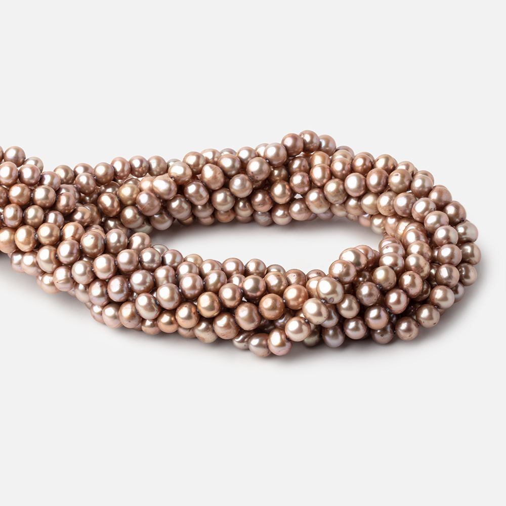 6x5mm Mocha Brown Off Round Freshwater Pearls 15 inch 71 pieces (ONLINE ORDER ONLY)