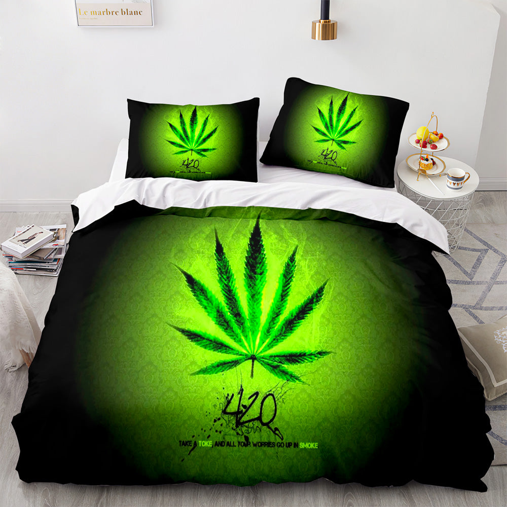 420 weed plant 3 Piece Bedding Sets Quilt Cover Without Filler (Online Order Only)