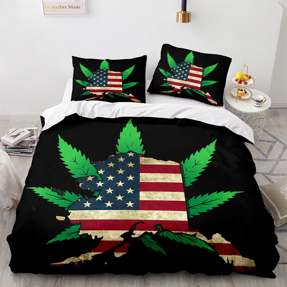 420 weed plant 3 Piece Bedding Sets Quilt Cover Without Filler (Online Order Only)