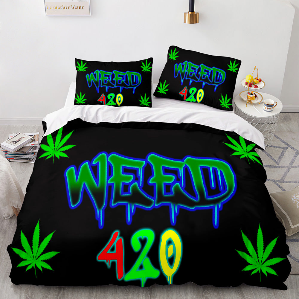 420 weed plant 3 Piece Bedding Sets Quilt Cover Without Filler (Online Order Only)