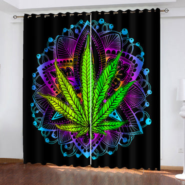 420 weed plant Pattern Curtains Blackout Window Treatments Drapes (Online Order Only)