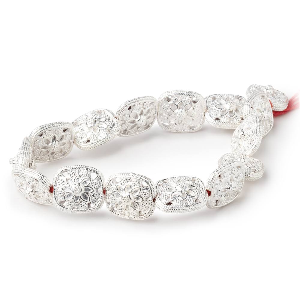 15x13mm Sterling Silver Plated Copper Floral Cushion 8 inch 14 Beads (ONLINE ORDER ONLY)