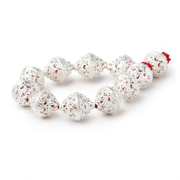19x15mm Sterling Silver Plated Copper Persian Filigree Bicone 8 inch 11 Beads (ONLINE ORDER ONLY)