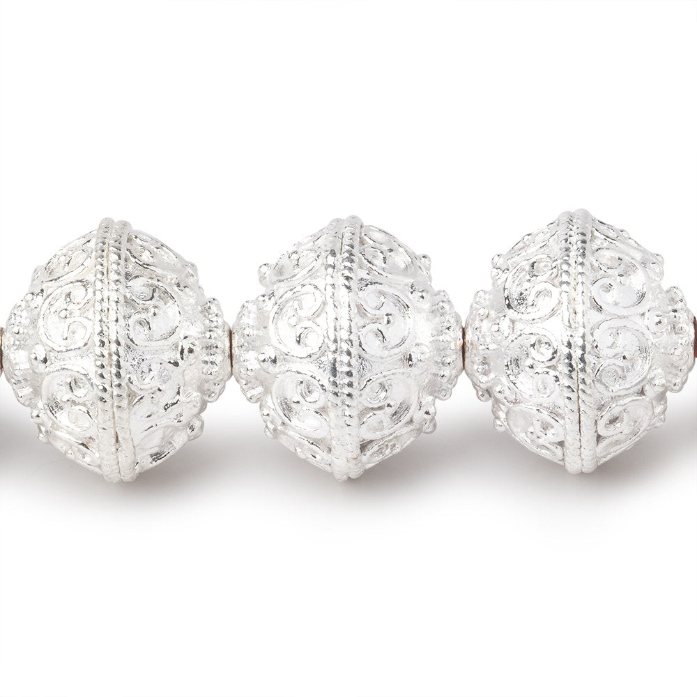 14x12.5mm Sterling Silver Plated Copper Bali Design Rondelles 8 inch 16 Beads (ONLINE ORDER ONLY)