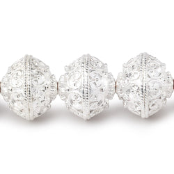 14x12.5mm Sterling Silver Plated Copper Bali Design Rondelles 8 inch 16 Beads (ONLINE ORDER ONLY)