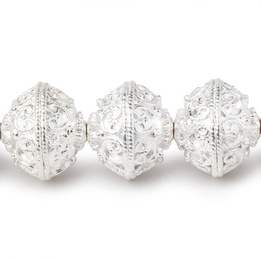 14x12.5mm Sterling Silver Plated Copper Bali Design Rondelles 8 inch 16 Beads (ONLINE ORDER ONLY)