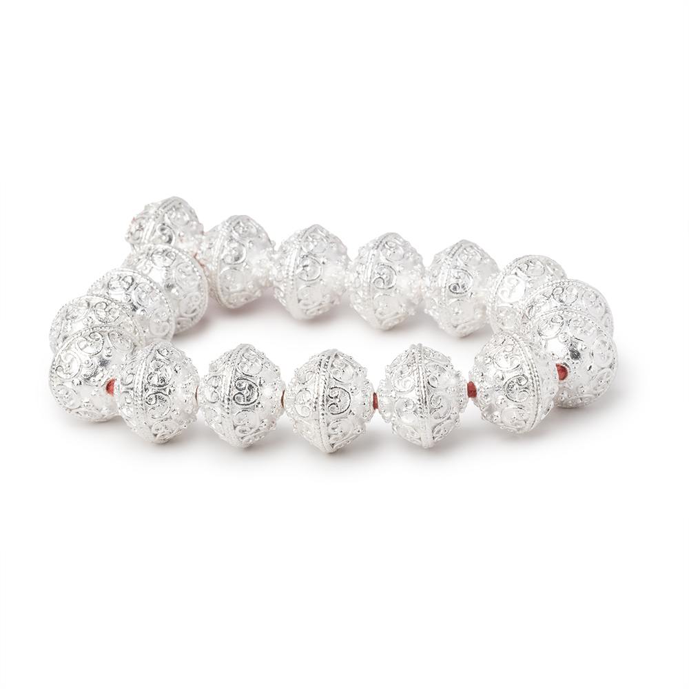 14x12.5mm Sterling Silver Plated Copper Bali Design Rondelles 8 inch 16 Beads (ONLINE ORDER ONLY)