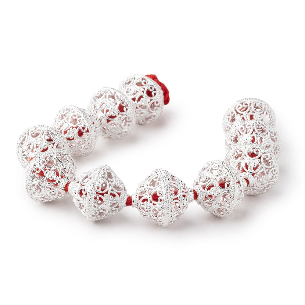 19x18mm Sterling Silver Plated Copper Scroll Filigree BiCone 8 inch 11 Beads (ONLINE ORDER ONLY)