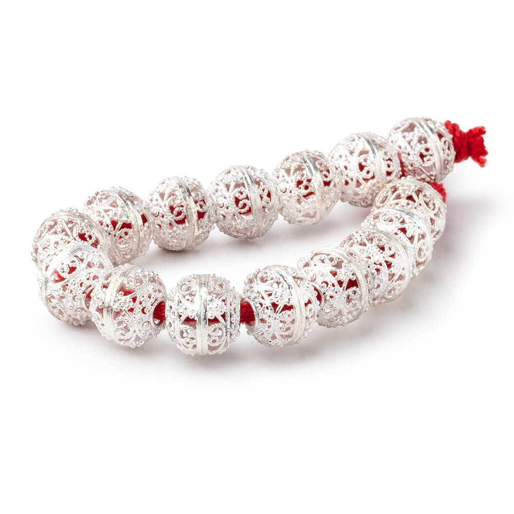 16x14mm Sterling Silver Plated Copper Filigree Rondelle 8 inch 15 Beads (ONLINE ORDER ONLY)