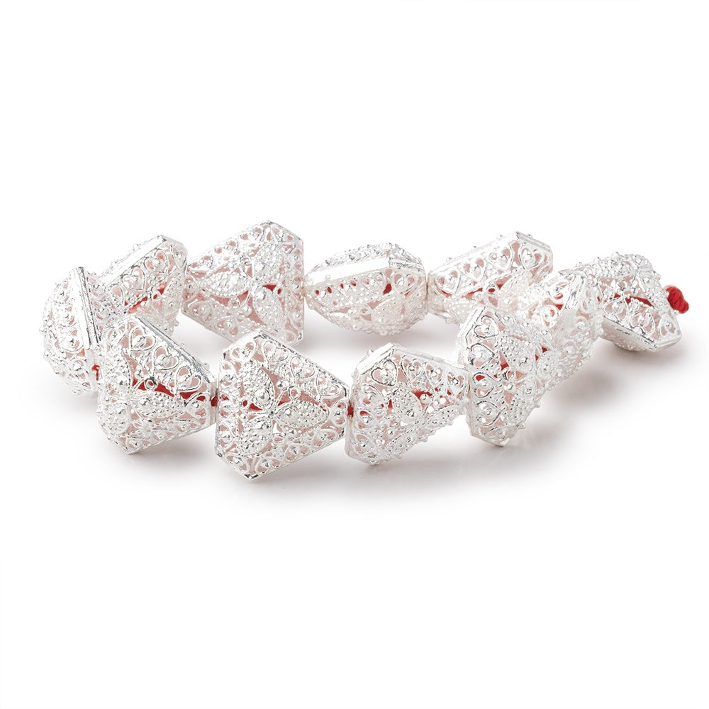 18x20mm Sterling Silver Plated Copper Filigree Triangle 8 inch 11 Beads (ONLINE ORDER ONLY)