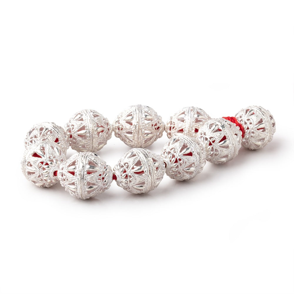 20x17mm Sterling Silver plated Copper Filigree BiCone 8 inch 10 beads (ONLINE ORDER ONLY)