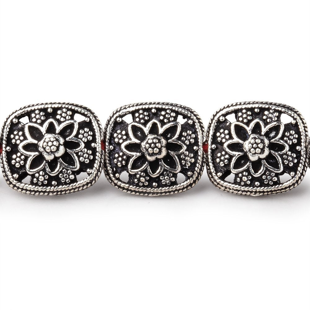 15x13mm Antiqued Sterling Silver Plated Copper Floral Cushion 8 inch 14 Beads (ONLINE ORDER ONLY)