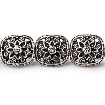 15x13mm Antiqued Sterling Silver Plated Copper Floral Cushion 8 inch 14 Beads (ONLINE ORDER ONLY)