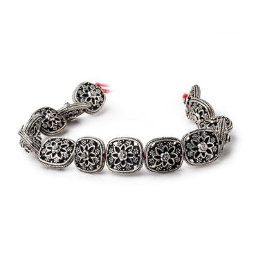15x13mm Antiqued Sterling Silver Plated Copper Floral Cushion 8 inch 14 Beads (ONLINE ORDER ONLY)