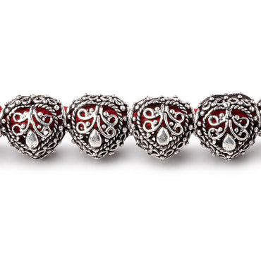 13mm Antiqued Sterling Silver Plated Copper Filigree Heart 8 inch 16 Beads (ONLINE ORDER ONLY)