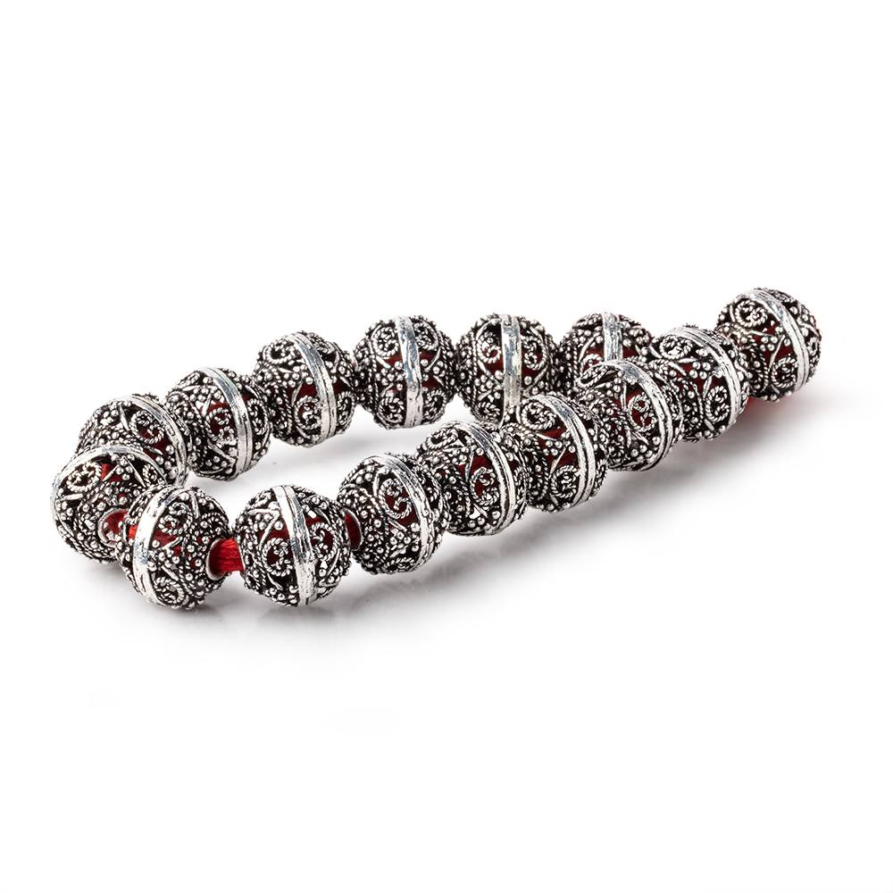 16x14mm Antiqued Sterling Silver Plated Copper Filigree Rondelle 8 inch 15 Beads (ONLINE ORDER ONLY)