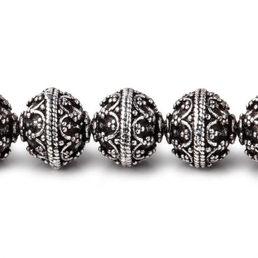 12mm Antiqued Sterling Silver Plated Copper Moroccan Round 8 inch 18 Beads (ONLINE ORDER ONLY)