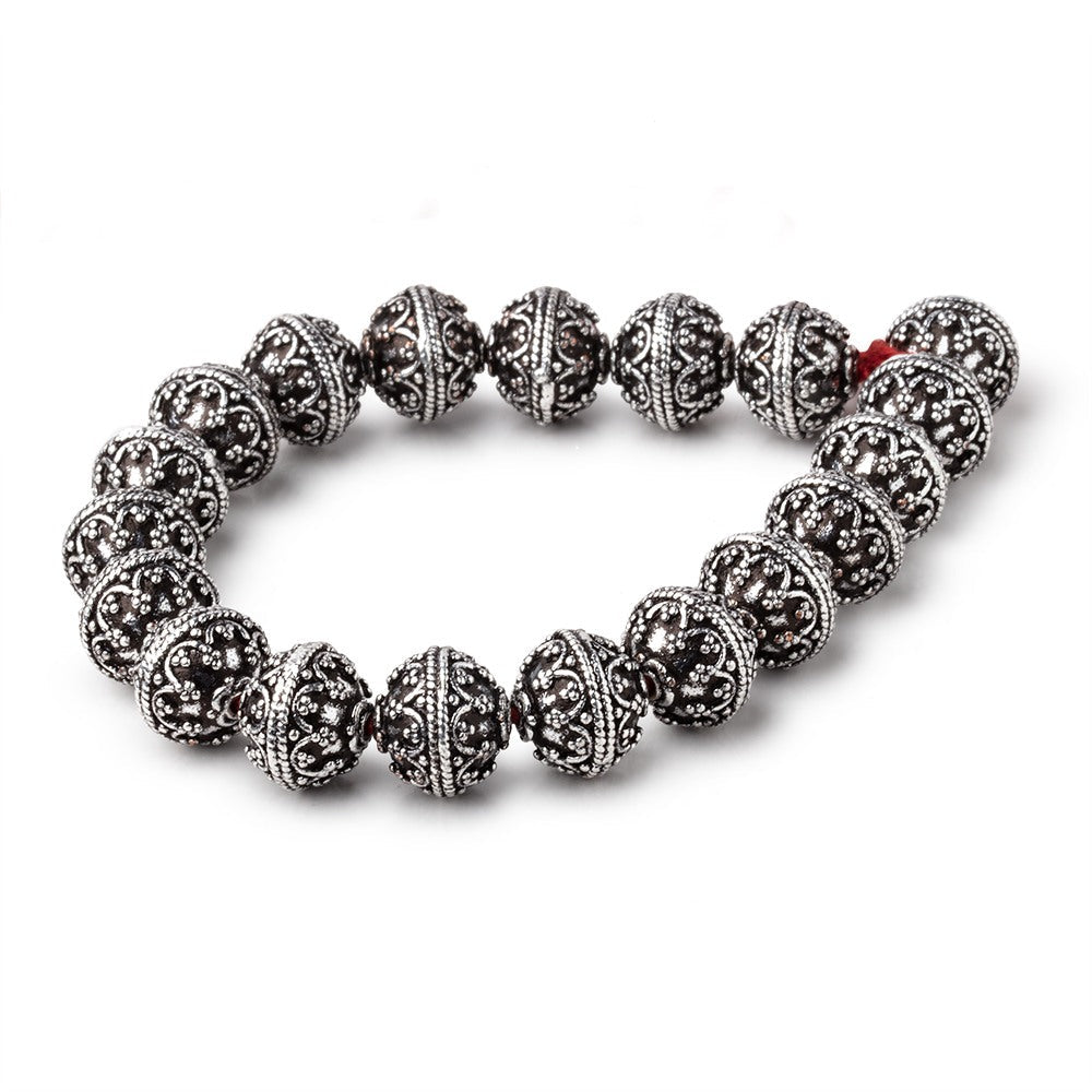 12mm Antiqued Sterling Silver Plated Copper Moroccan Round 8 inch 18 Beads (ONLINE ORDER ONLY)