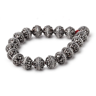 12mm Antiqued Sterling Silver Plated Copper Moroccan Round 8 inch 18 Beads (ONLINE ORDER ONLY)