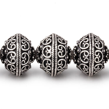 14x12.5mm Antiqued Sterling Silver Plated Copper Bali Design Rondelles 8 inch 16 Beads (ONLINE ORDER ONLY)