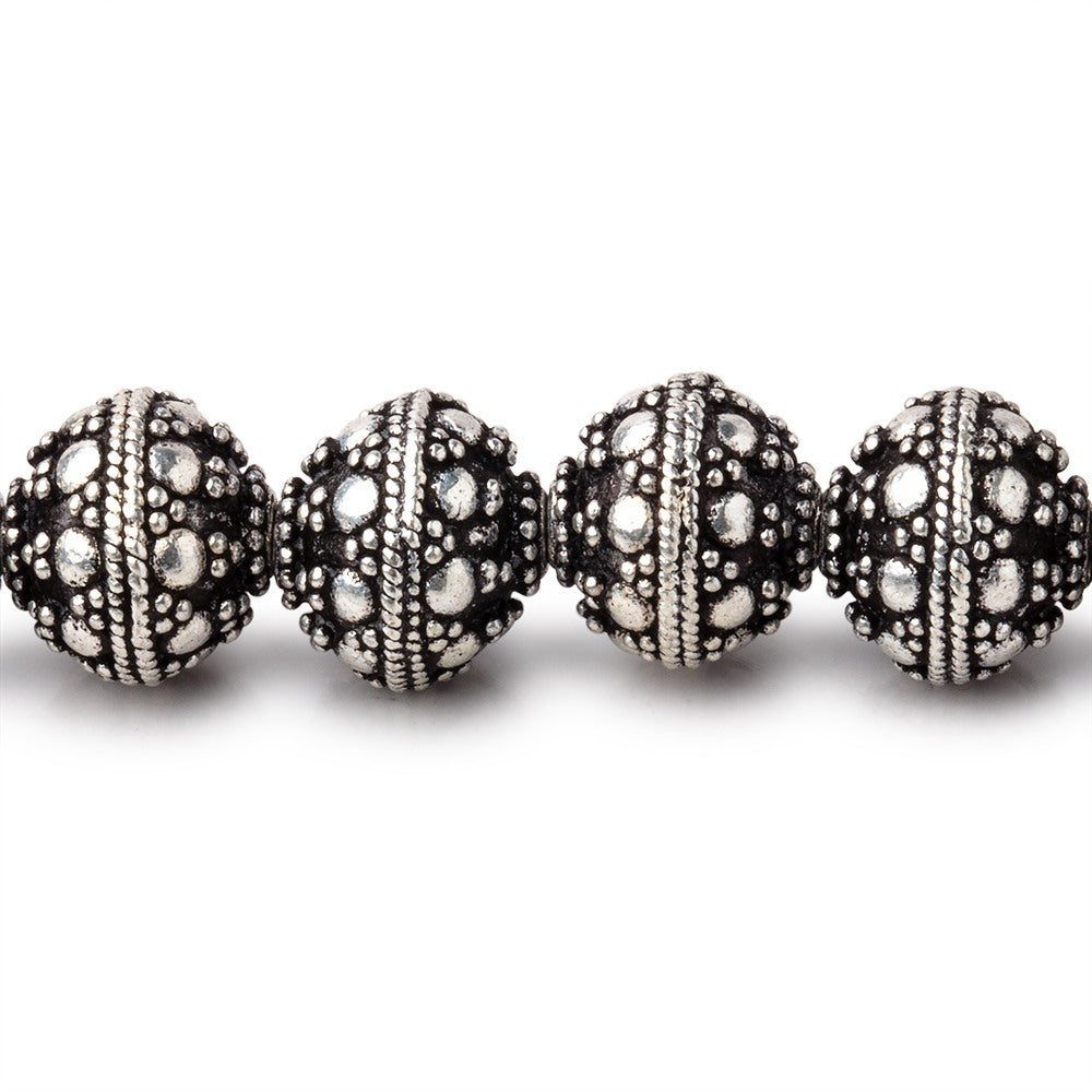 10mm Antiqued Sterling Silver Plated Copper Bali Dot Round 8 inch 21 Beads (ONLINE ORDER ONLY)