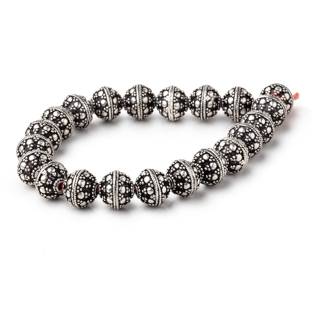 10mm Antiqued Sterling Silver Plated Copper Bali Dot Round 8 inch 21 Beads (ONLINE ORDER ONLY)