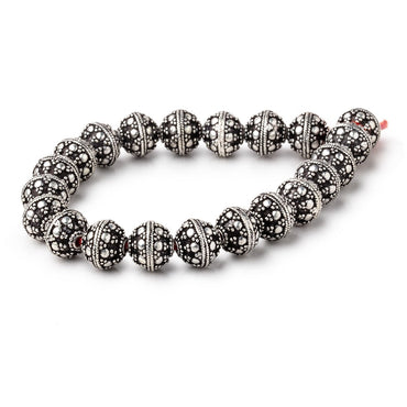 10mm Antiqued Sterling Silver Plated Copper Bali Dot Round 8 inch 21 Beads (ONLINE ORDER ONLY)