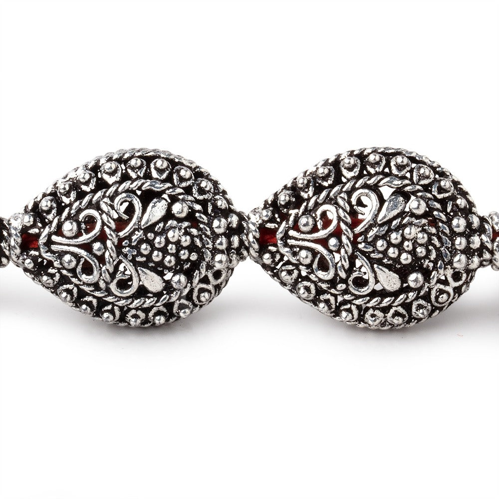 19x15mm Antiqued Sterling Silver Plated Copper Filigree Pear 8 inch 11 Beads (ONLINE ORDER ONLY)
