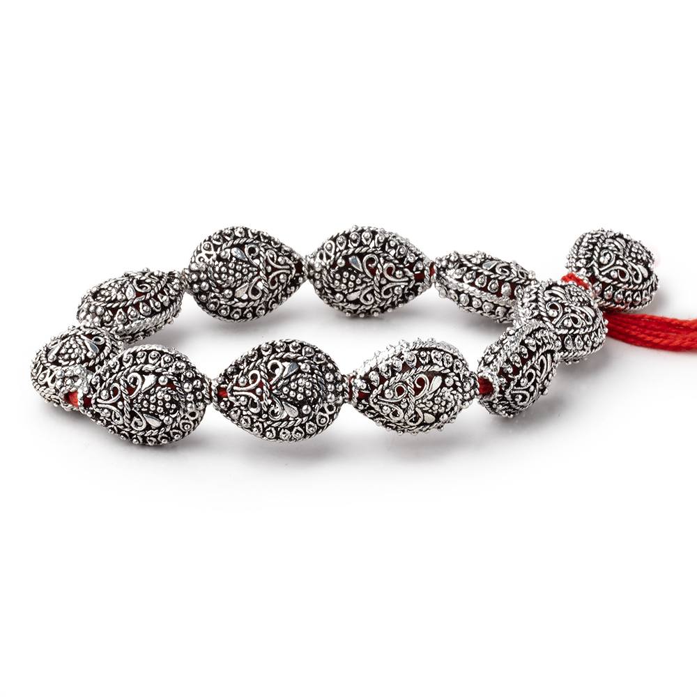 19x15mm Antiqued Sterling Silver Plated Copper Filigree Pear 8 inch 11 Beads (ONLINE ORDER ONLY)