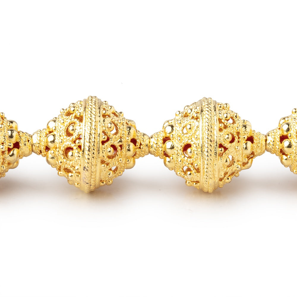19x15mm 22kt Gold Plated Copper Persian Filigree BiCone 8 inch 11 Beads (ONLINE ORDER ONLY)