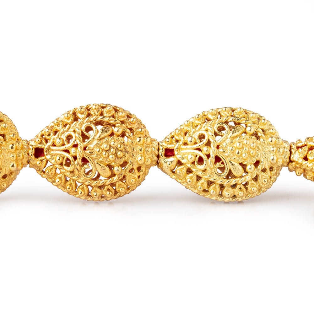 19x15mm 22kt Gold Plated Copper Filigree Pear 8 inch 11 Beads (ONLINE ORDER ONLY)