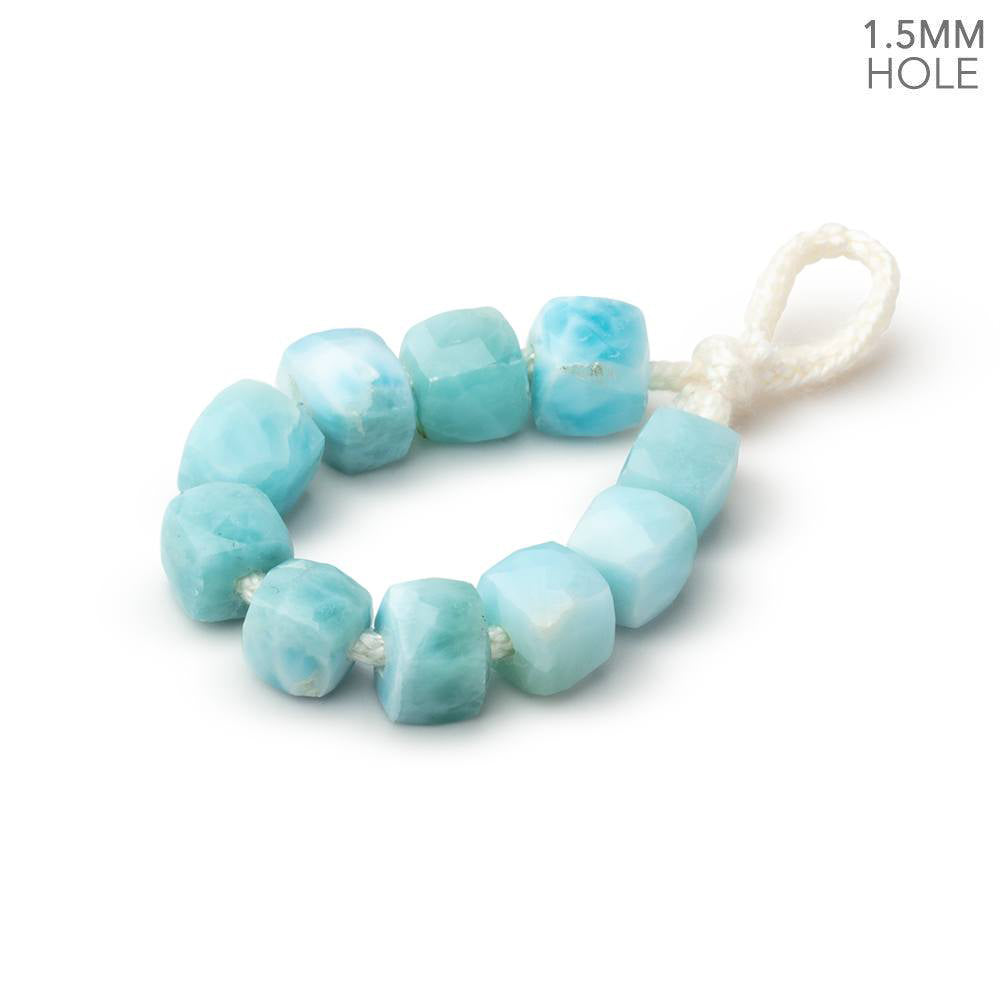6mm Larimar 1.5mm Large Hole Faceted Cube Beads Set of 10