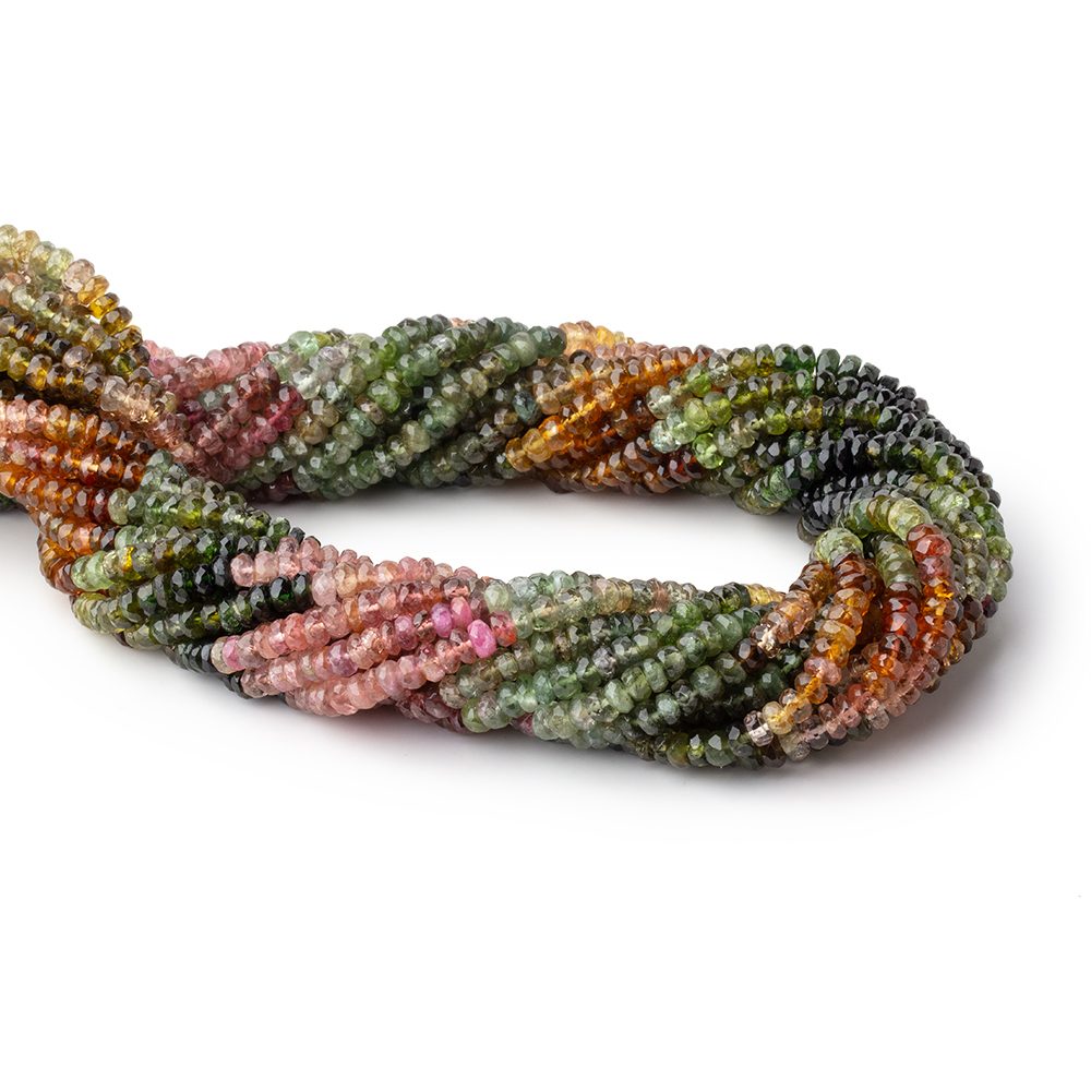 4mm Multi Color Tourmaline Faceted Rondelle 15 inch 180 Beads