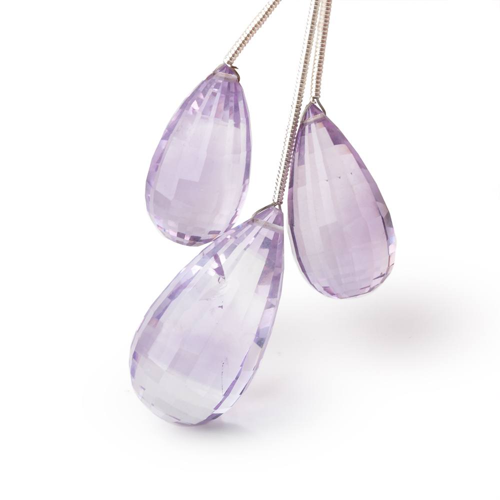 21-27.5mm Pink Amethyst Faceted Tear Drop Focal Set of 3 AAA Beads