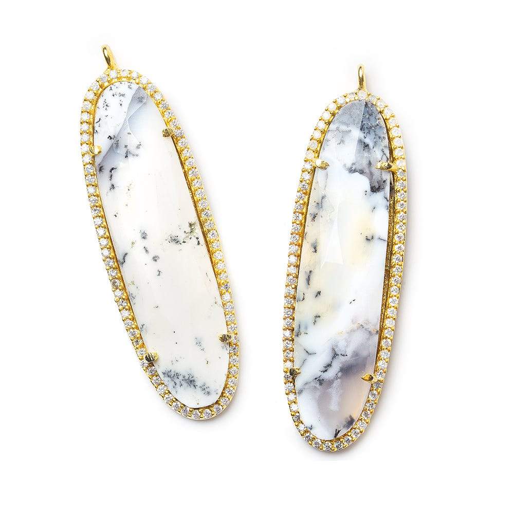 42.5x13.5mm Vermeil Dendritic Opal CZ Bezel faceted oval Pendant 1 piece (ONLINE ORDER ONLY)