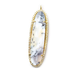42.5x13.5mm Vermeil Dendritic Opal CZ Bezel faceted oval Pendant 1 piece (ONLINE ORDER ONLY)