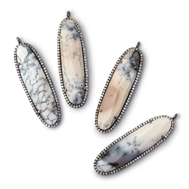 42.5x13mm Black Gold CZ Bezel Dendritic Opal Faceted Oval Pendant 1 Focal (ONLINE ORDER ONLY)