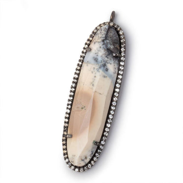 42.5x13mm Black Gold CZ Bezel Dendritic Opal Faceted Oval Pendant 1 Focal (ONLINE ORDER ONLY)