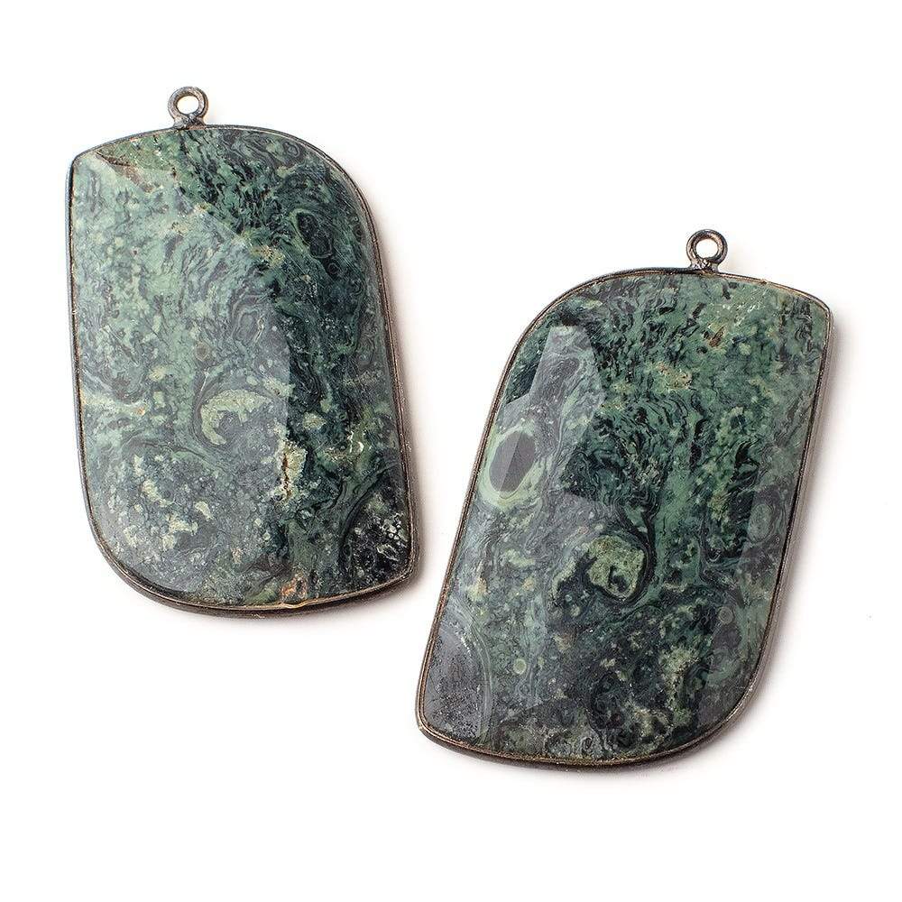 42.5x25.5mm Black Gold Bezeled Kambaba Jasper Freeform Set of 2 Pendants (ONLINE ORDER ONLY)