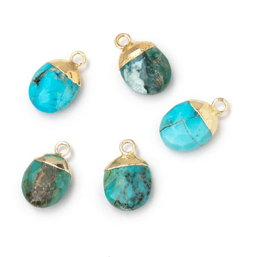 10x8mm Gold Leafed Turquoise Faceted Oval Focal Bead 1 piece (ONLINE ORDER ONLY)