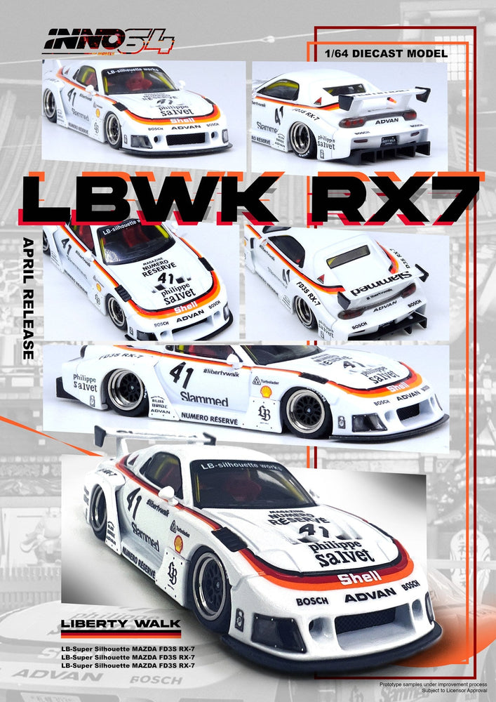 Inno64 Mazda RX-7 LBWK in White 1:64 IN64-LBWK-RX7-02 (ONLINE ORDER ONLY)