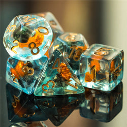 Orange & Grey Flower Dice  7-Dice Set Resin Dungeons and Dragons Dice (Gypsophila / Baby's-Breath) (Online Only)