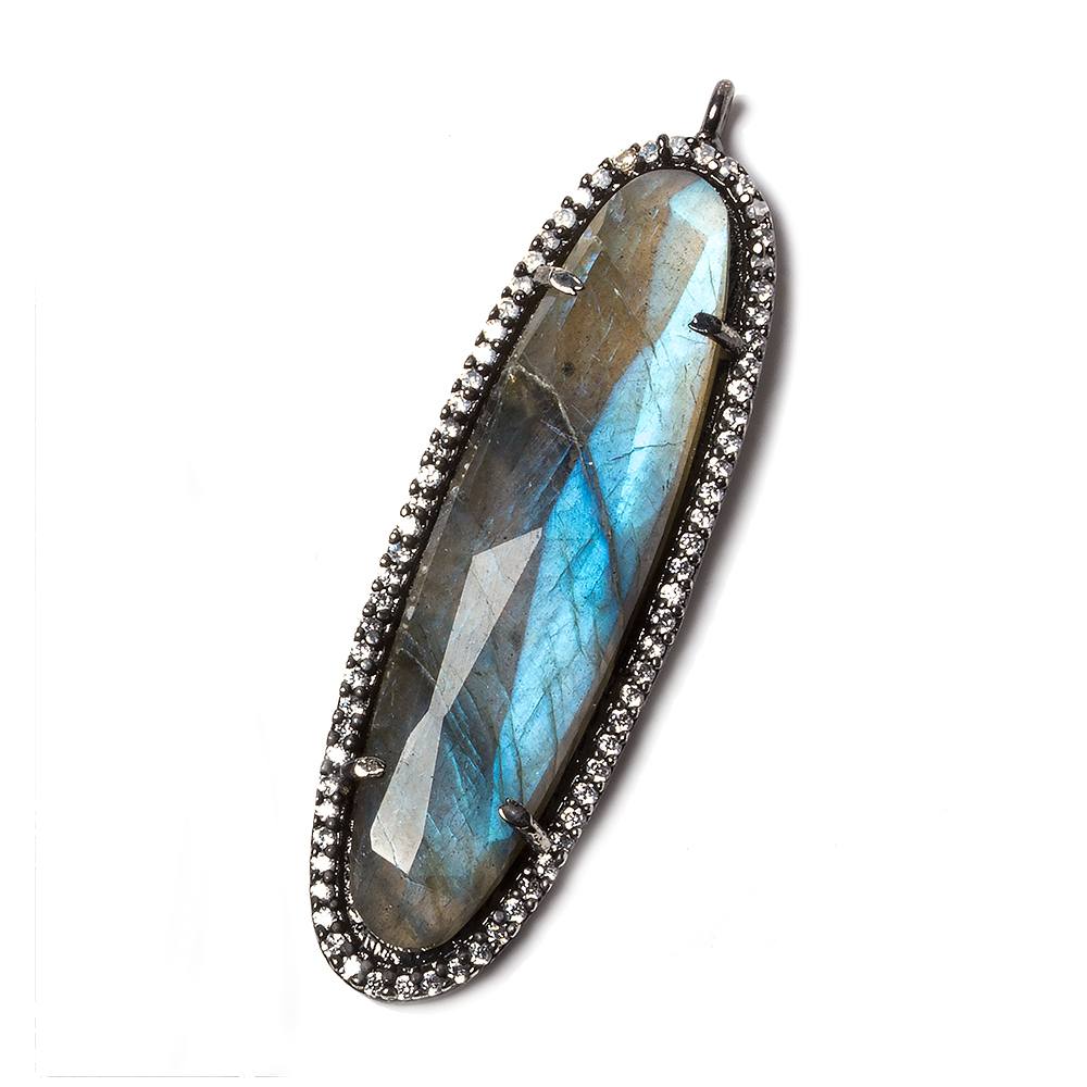 42x13mm Black Gold Bezel CZ & Labradorite Oval Pendant 1 focal bead (ONLINE ORDER ONLY)