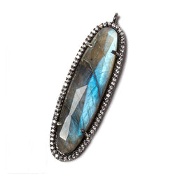 42x13mm Black Gold Bezel CZ & Labradorite Oval Pendant 1 focal bead (ONLINE ORDER ONLY)