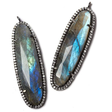 42x13mm Black Gold Bezel CZ & Labradorite Oval Pendant 1 focal bead (ONLINE ORDER ONLY)