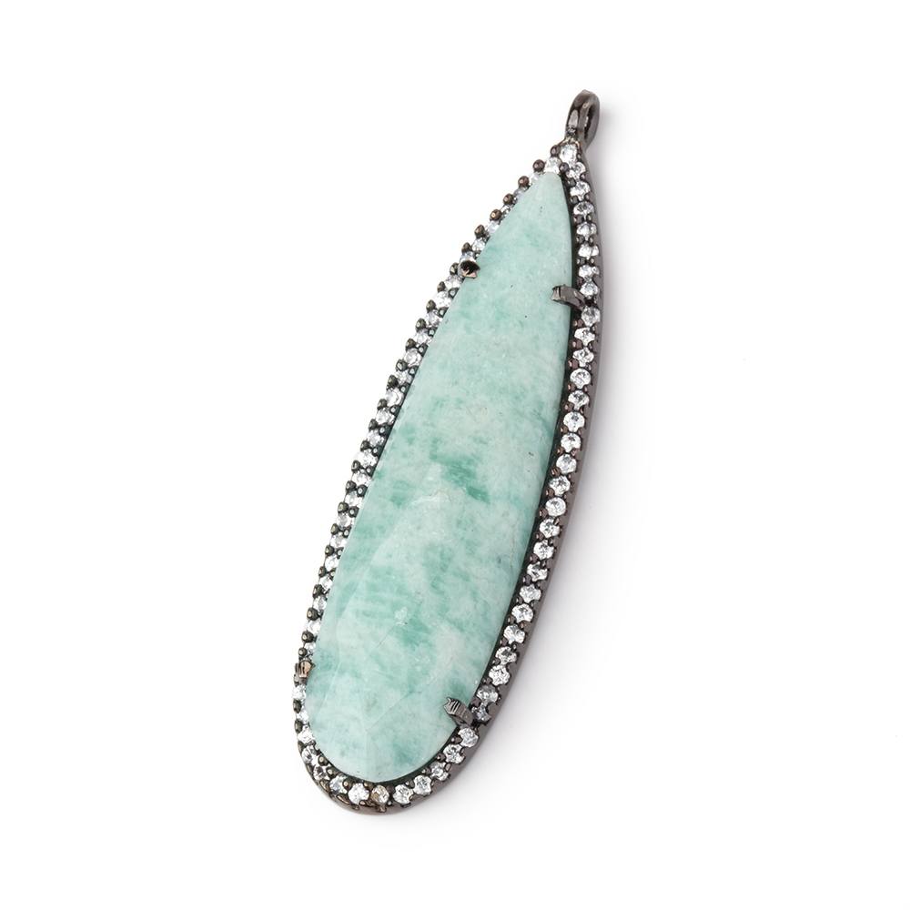 42x13mm Black Gold CZ Bezel Amazonite Faceted Pear Pendant 1 piece (ONLINE ORDER ONLY)