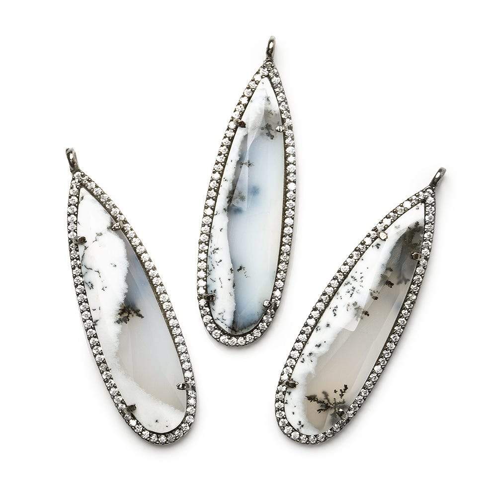 42x13mm Black Gold CZ Bezel & Dendritic Opal faceted pear Pendant 1 piece (ONLINE ORDER ONLY)
